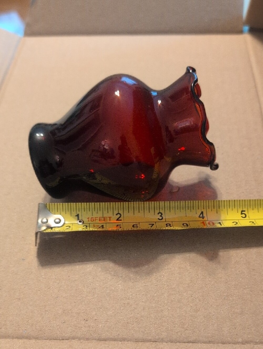 Anchor Hocking Ruby Red Ruffled Glass Vase Vintage - Picture 7 of 8